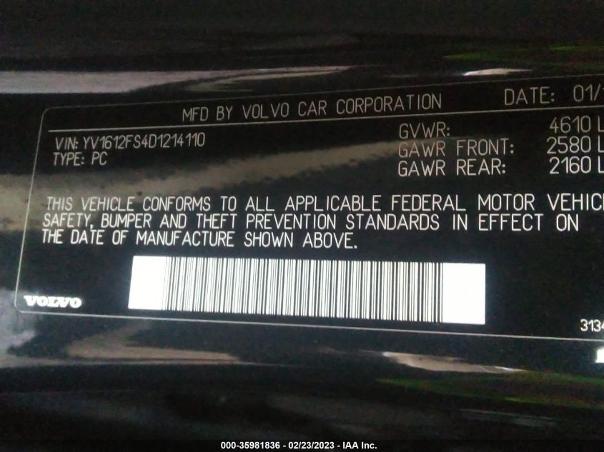 2013 VOLVO S60 T5 - YV1612FS4D1214110