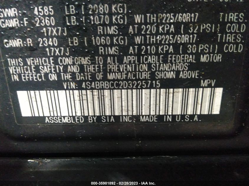2013 SUBARU OUTBACK 2.5I PREMIUM - 4S4BRBCC2D3225715