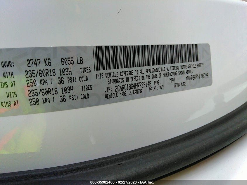 VIN 2C4RC1BG4HR729148 2017 CHRYSLER PACIFICA TOURING-L