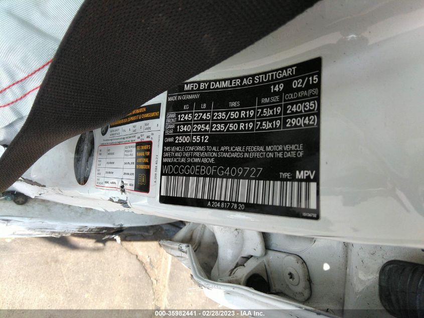 2015 MERCEDES-BENZ GLK-CLASS GLK 250 BLUETEC - WDCGG0EB0FG409727
