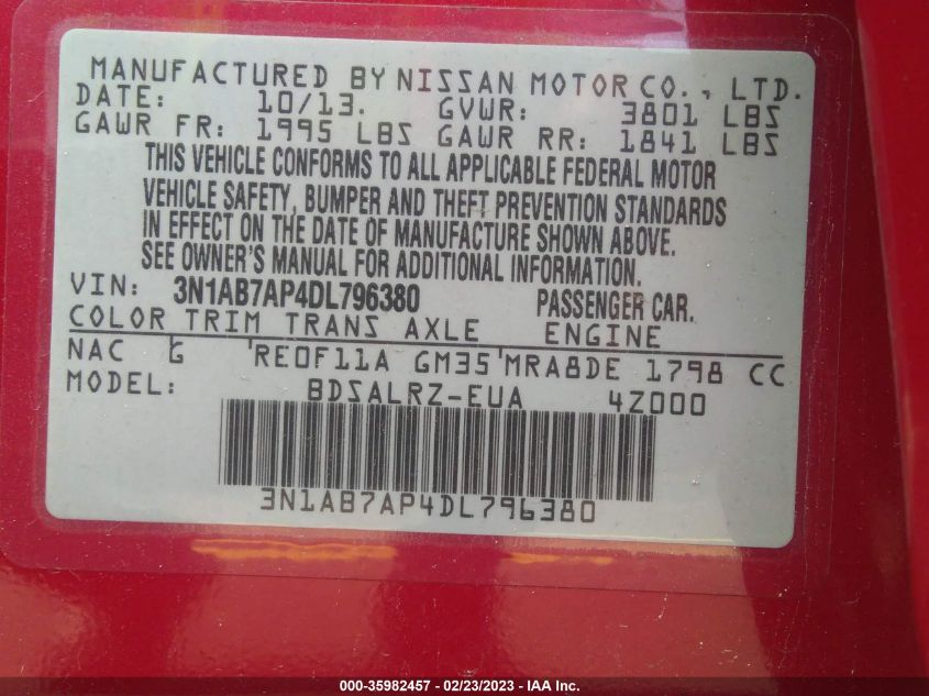 2013 NISSAN SENTRA SR - 3N1AB7AP4DL796380