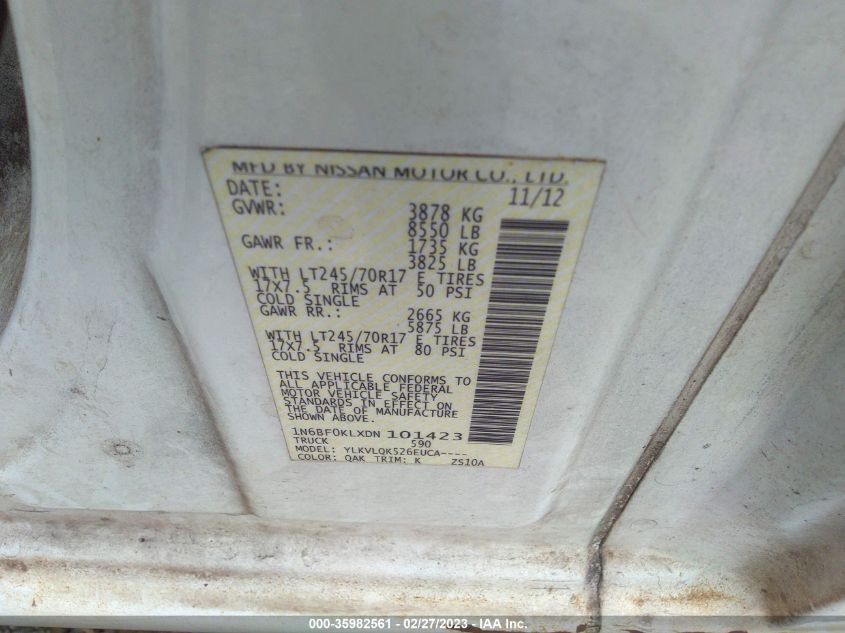 2013 NISSAN NV S - 1N6BF0KLXDN101423