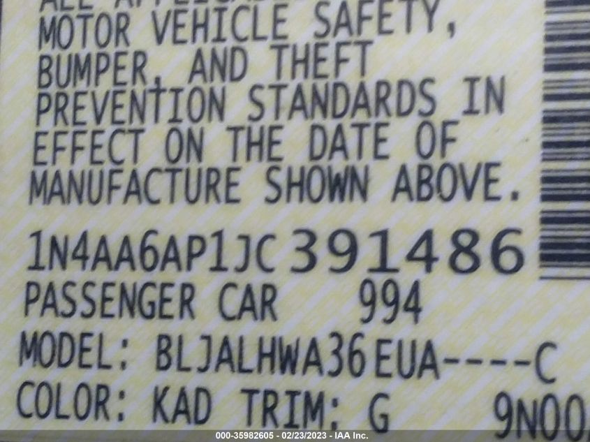 2018 NISSAN MAXIMA PLATINUM 1N4AA6AP1JC391486