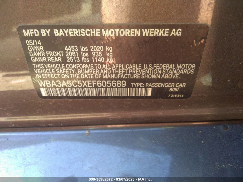 2014 BMW 3 SERIES 328I - WBA3A5C5XEF605689