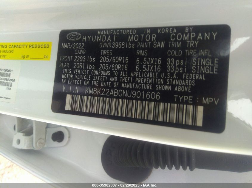 2022 HYUNDAI KONA SE - KM8K22AB0NU901606