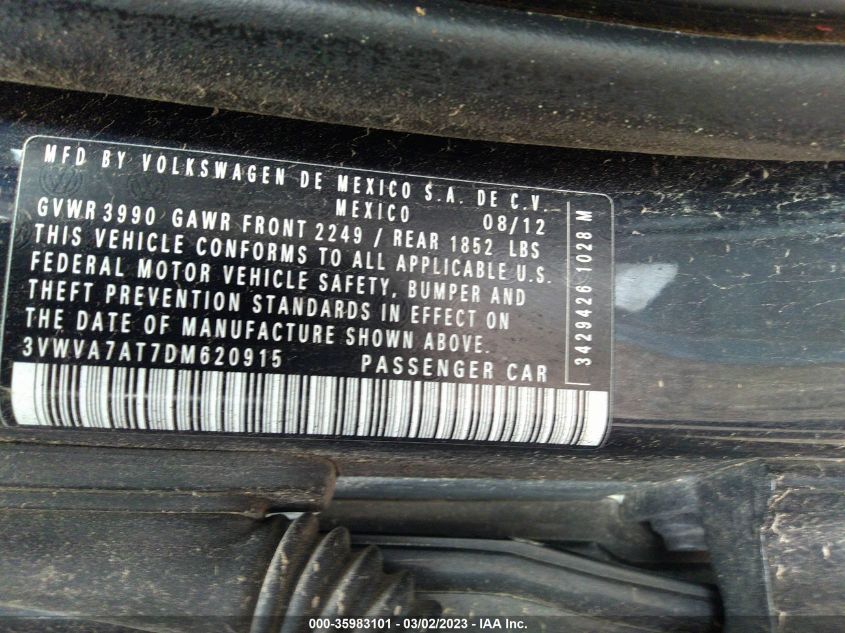 2013 VOLKSWAGEN BEETLE COUPE 2.0T TURBO - 3VWVA7AT7DM620915