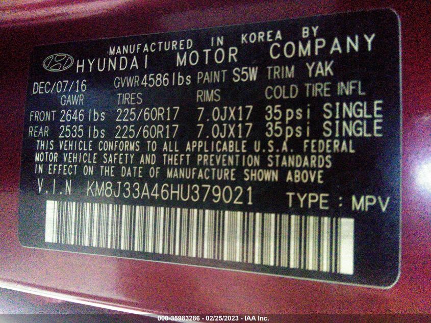 2017 HYUNDAI TUCSON SE - KM8J33A46HU379021