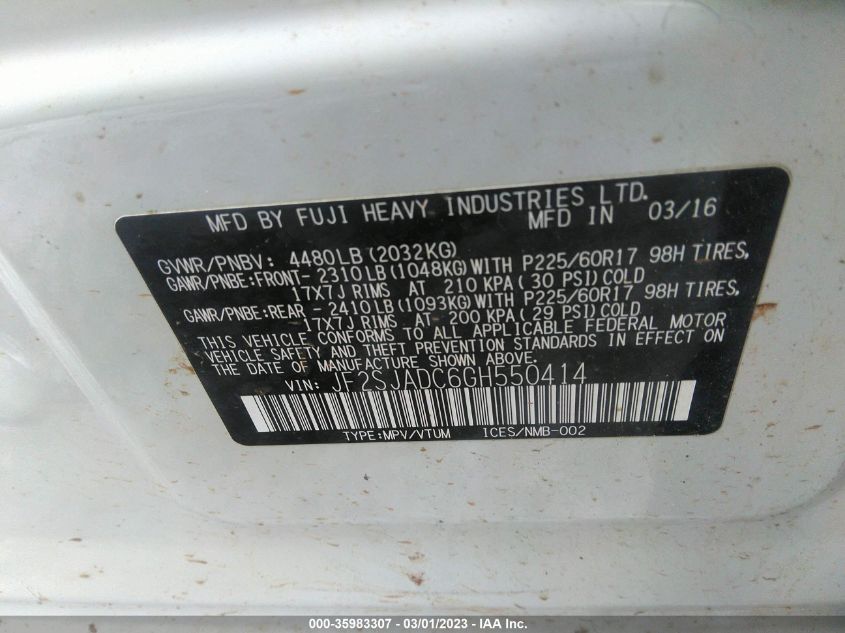 2016 SUBARU FORESTER 2.5I PREMIUM - JF2SJADC6GH550414