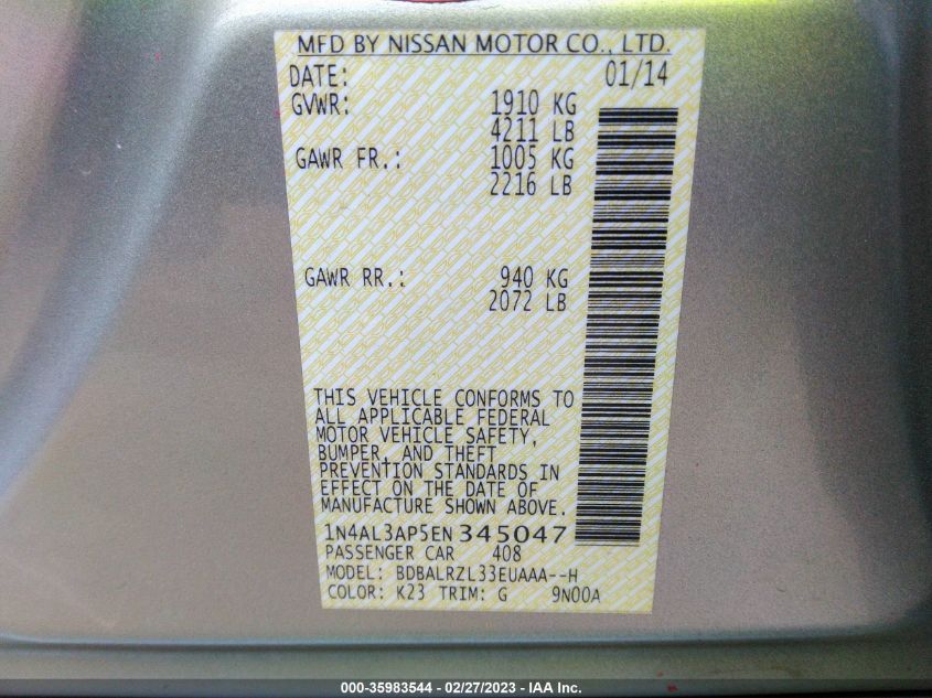 2014 NISSAN ALTIMA 2.5 S - 1N4AL3AP5EN345047