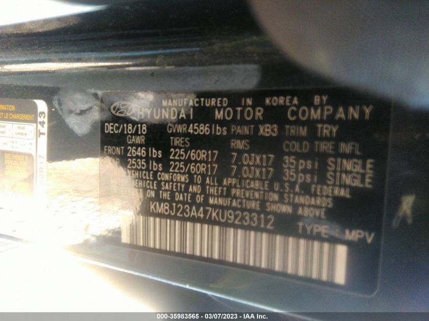 2019 HYUNDAI TUCSON SE - KM8J23A47KU923312