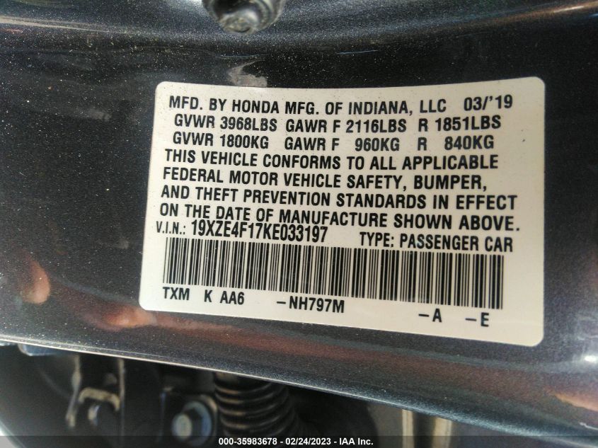 2019 HONDA INSIGHT LX 19XZE4F17KE033197