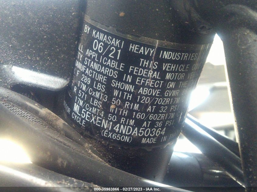 2022 KAWASAKI EX650 N - ML5EXEN14NDA50364