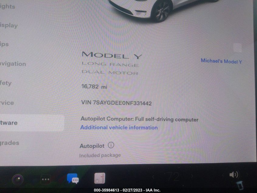 2022 TESLA MODEL Y LONG RANGE - 7SAYGDEE0NF331442