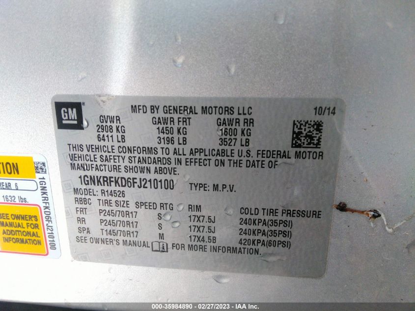2015 CHEVROLET TRAVERSE LS - 1GNKRFKD6FJ210100