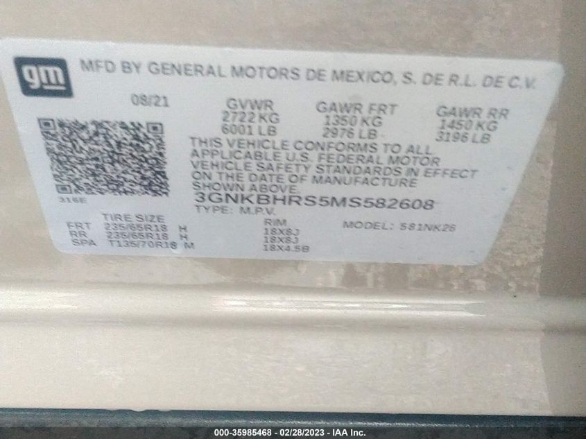2021 CHEVROLET BLAZER LT - 3GNKBHRS5MS582608