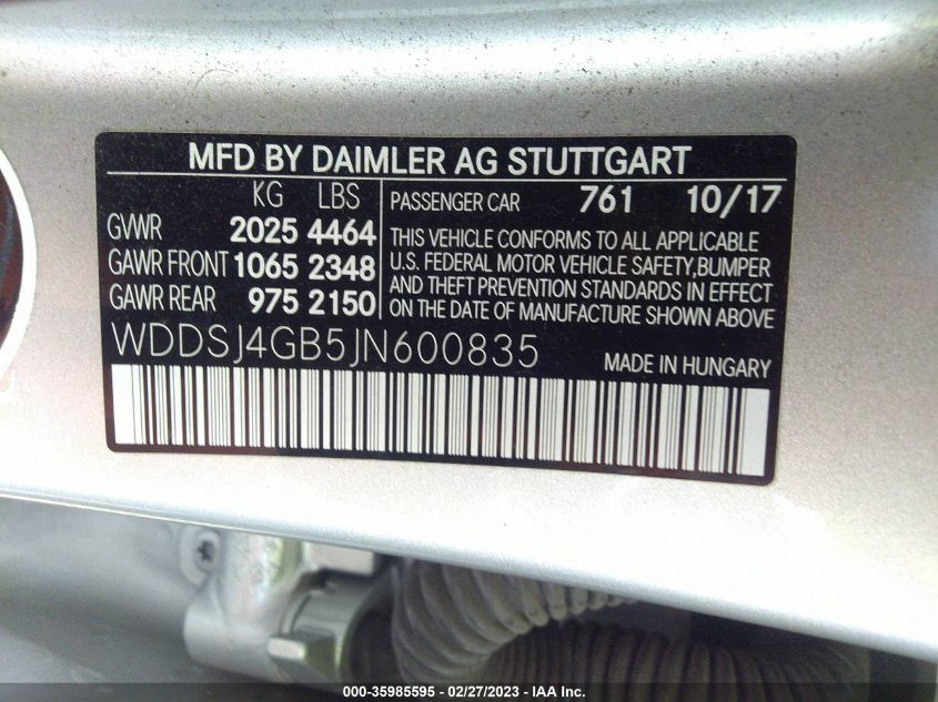 2018 MERCEDES-BENZ CLA CLA 250 - WDDSJ4GB5JN600835