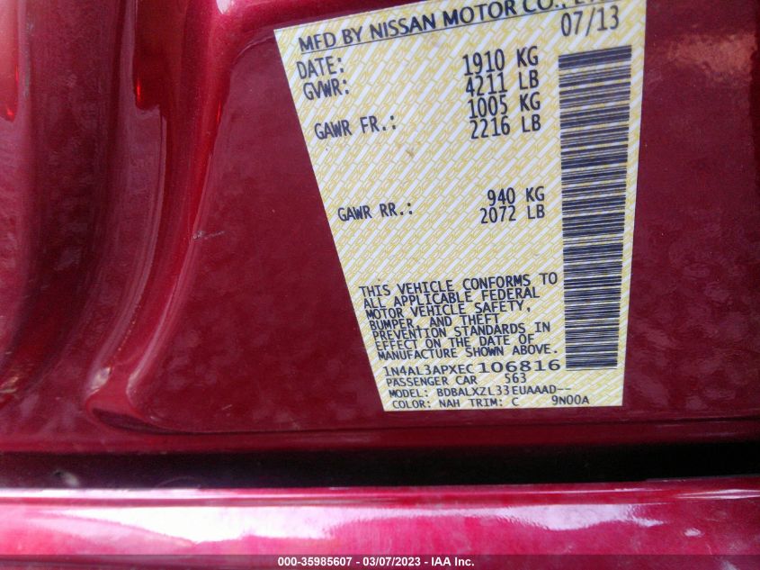 2014 NISSAN ALTIMA 2.5 SL - 1N4AL3APXEC106816