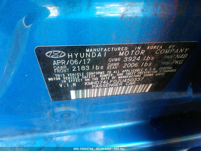 VIN KMHD74LF0JU450337 2018 HYUNDAI ELANTRA SE