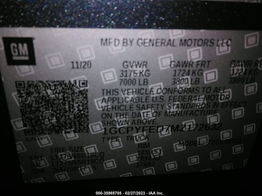 2021 CHEVROLET SILVERADO 1500 LT TRAIL BOSS - 1GCPYFED7MZ172632