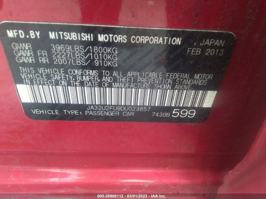 2013 MITSUBISHI LANCER ES - JA32U2FU9DU023857