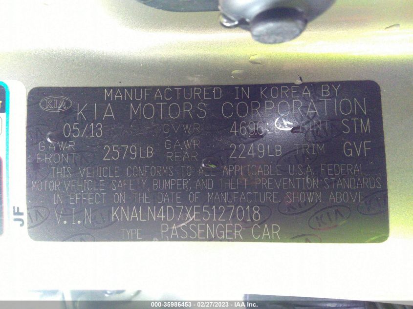 2014 KIA CADENZA PREMIUM KNALN4D7XE5127018
