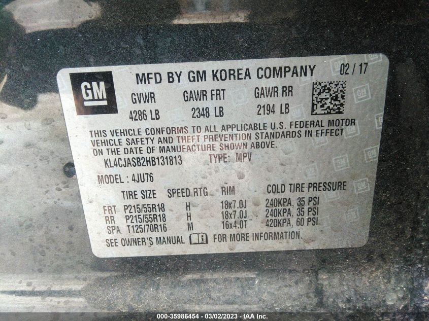 2017 BUICK ENCORE PREFERRED - KL4CJASB2HB131813