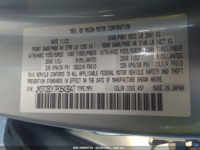 2023 MAZDA CX-9 GRAND TOURING - JM3TCBDY7P0643947