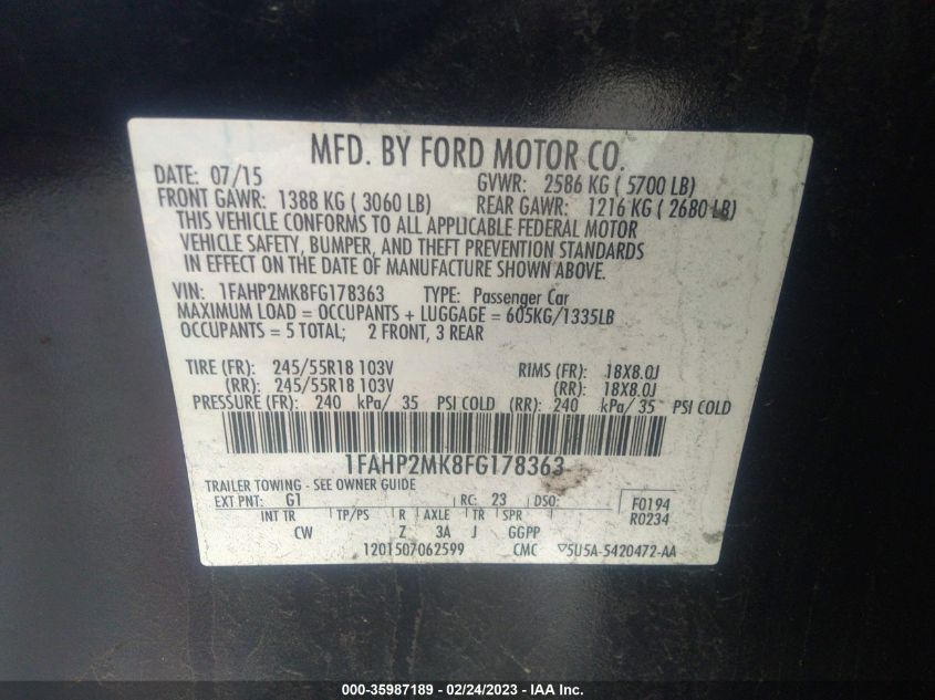 2015 FORD SEDAN POLICE INTERCEPTOR 1FAHP2MK8FG178363