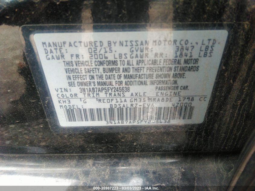 2015 NISSAN SENTRA SR - 3N1AB7AP5FY245638