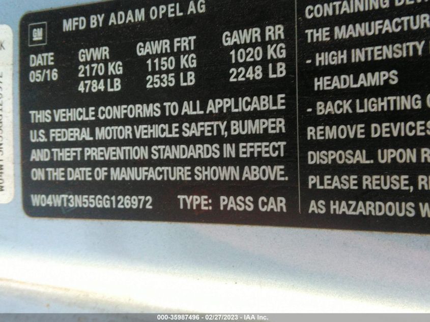 2016 BUICK CASCADA PREMIUM - W04WT3N55GG126972