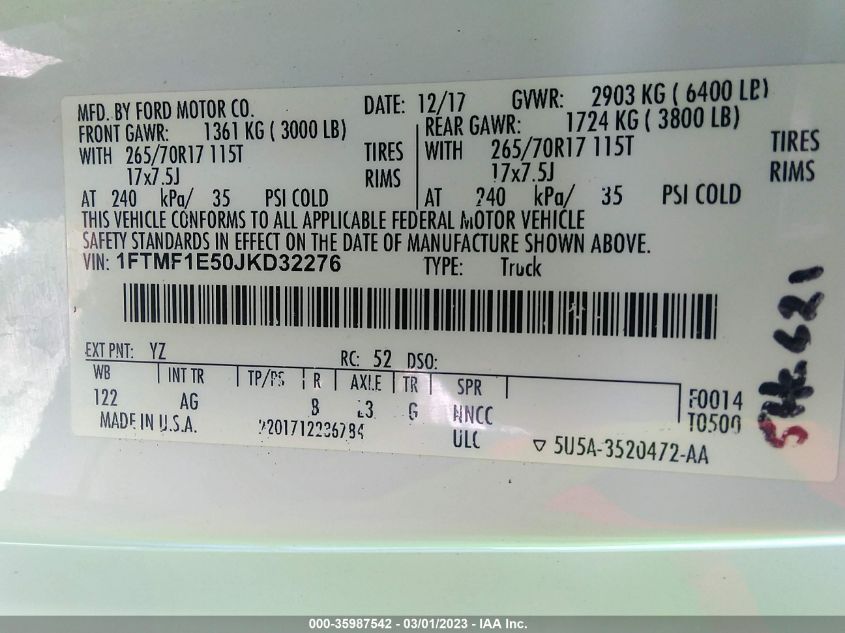 2018 FORD F-150 XL/XLT - 1FTMF1E50JKD32276