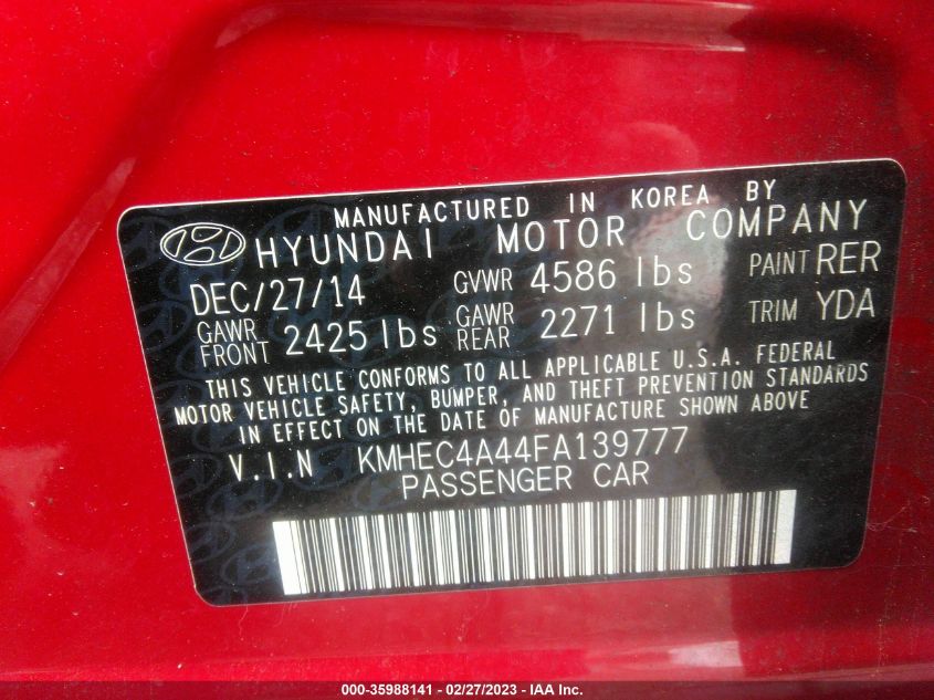 2015 HYUNDAI SONATA HYBRID - KMHEC4A44FA139777