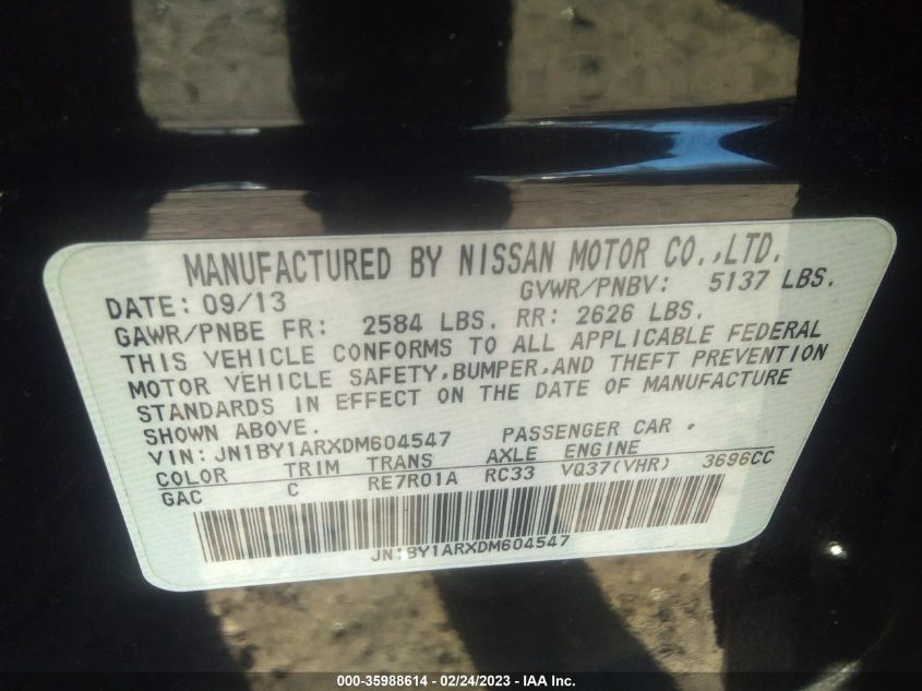 2013 INFINITI M37 JN1BY1ARXDM604547