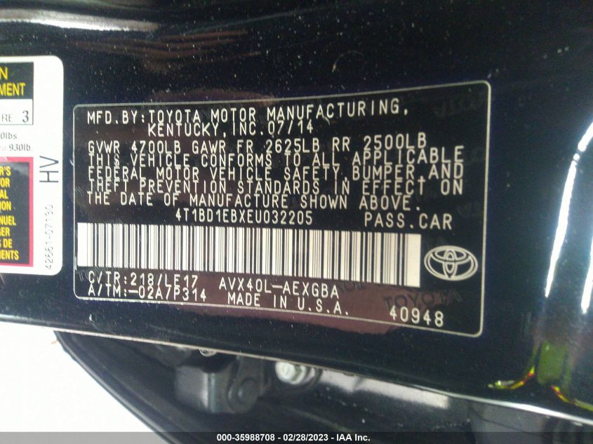 2014 TOYOTA AVALON HYBRID LIMITED/XLE TOURING 4T1BD1EBXEU032205