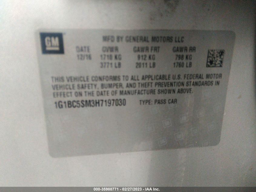 2017 CHEVROLET CRUZE LS - 1G1BC5SM3H7197030