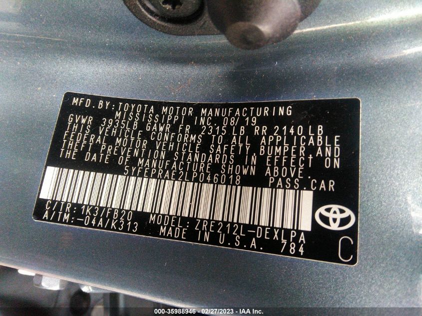 2020 TOYOTA COROLLA LE - 5YFEPRAE2LP046018