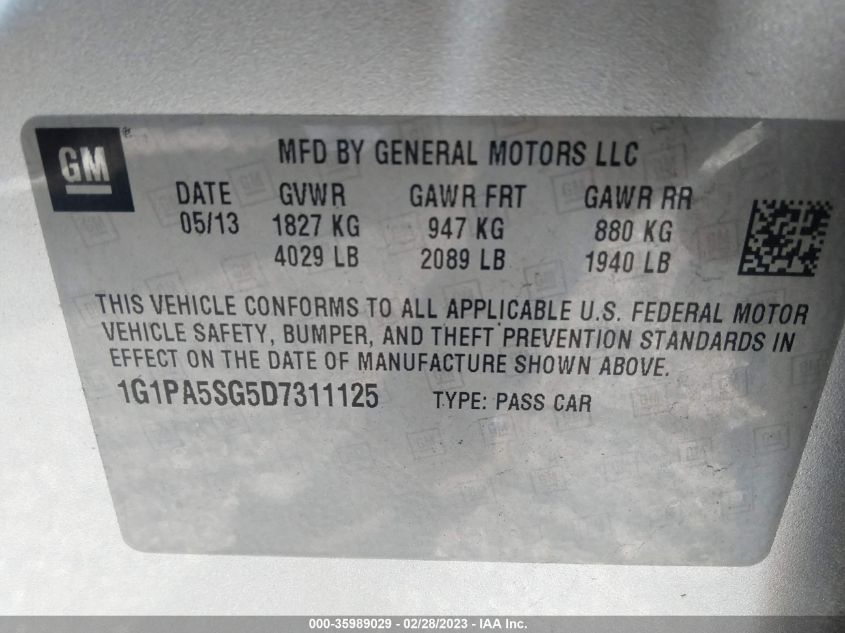 2013 CHEVROLET CRUZE LS - 1G1PA5SG5D7311125