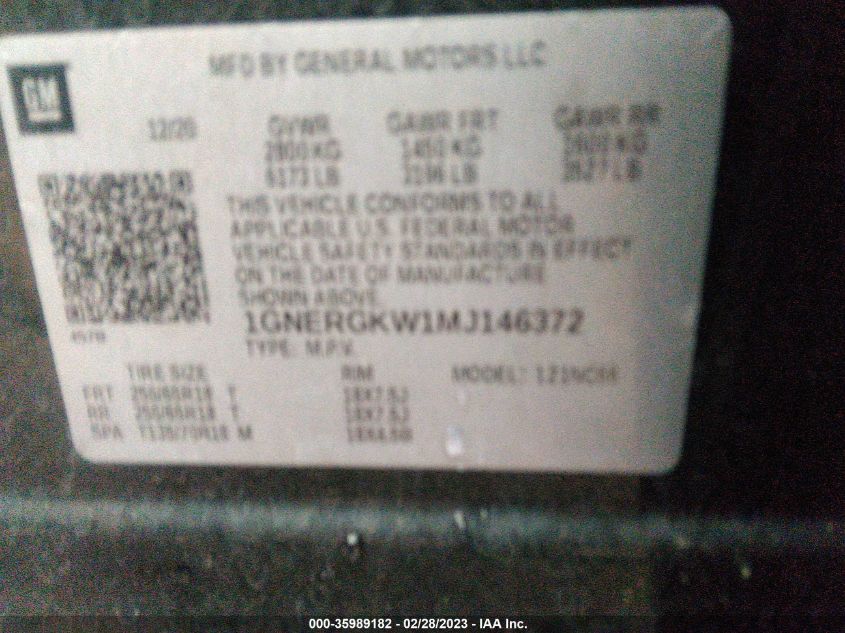 2021 CHEVROLET TRAVERSE LT CLOTH - 1GNERGKW1MJ146372