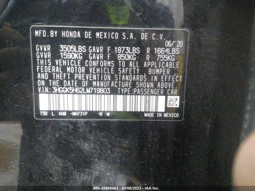 2020 HONDA FIT SPORT - 3HGGK5H62LM719803