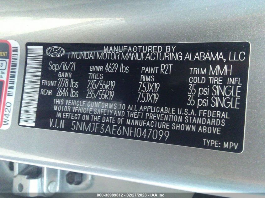 2022 HYUNDAI TUCSON SEL - 5NMJF3AE6NH047099