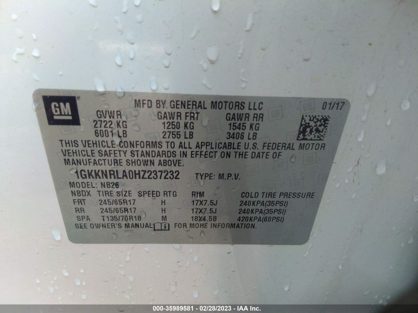 2017 GMC ACADIA SLE - 1GKKNRLA0HZ237232