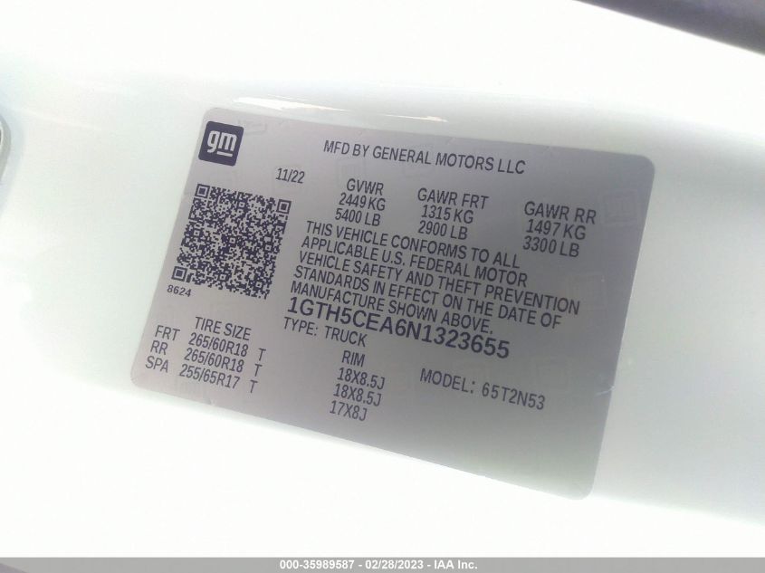 2022 GMC CANYON 2WD ELEVATION - 1GTH5CEA6N1323655