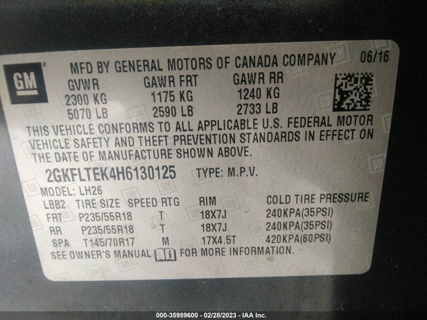 VIN 2GKFLTEK4H6130125 2017 GMC TERRAIN SLE