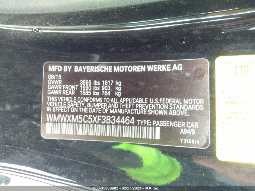 2015 MINI COOPER HARDTOP - WMWXM5C5XF3B34464