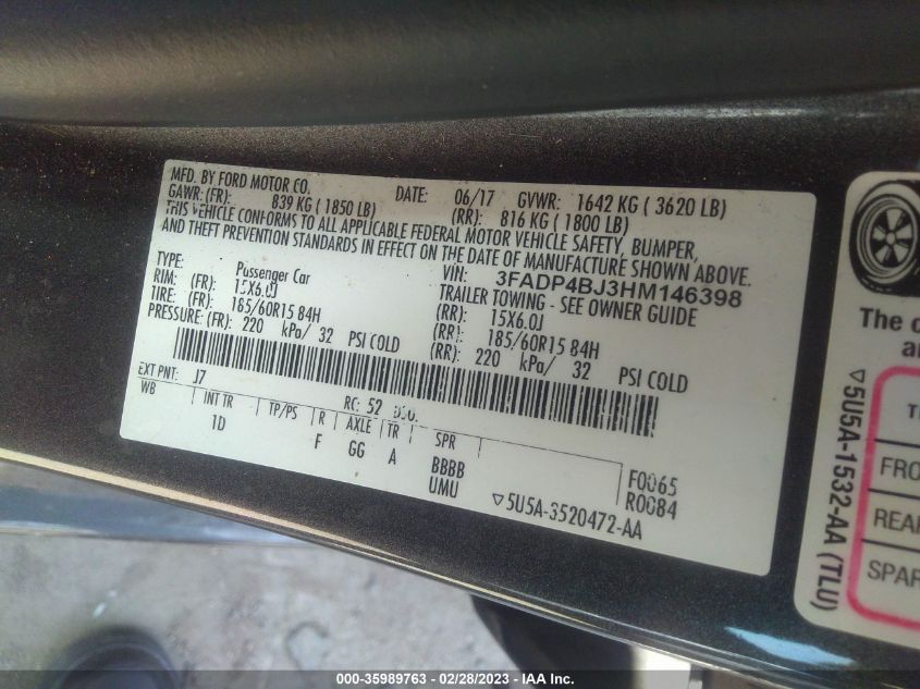 2017 FORD FIESTA SE - 3FADP4BJ3HM146398