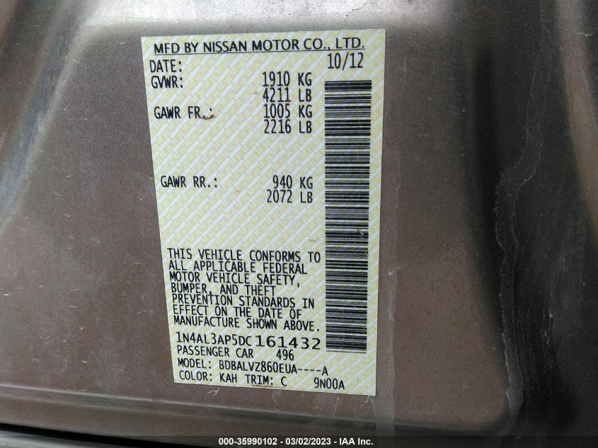 2013 NISSAN ALTIMA 2.5 SL - 1N4AL3AP5DC161432