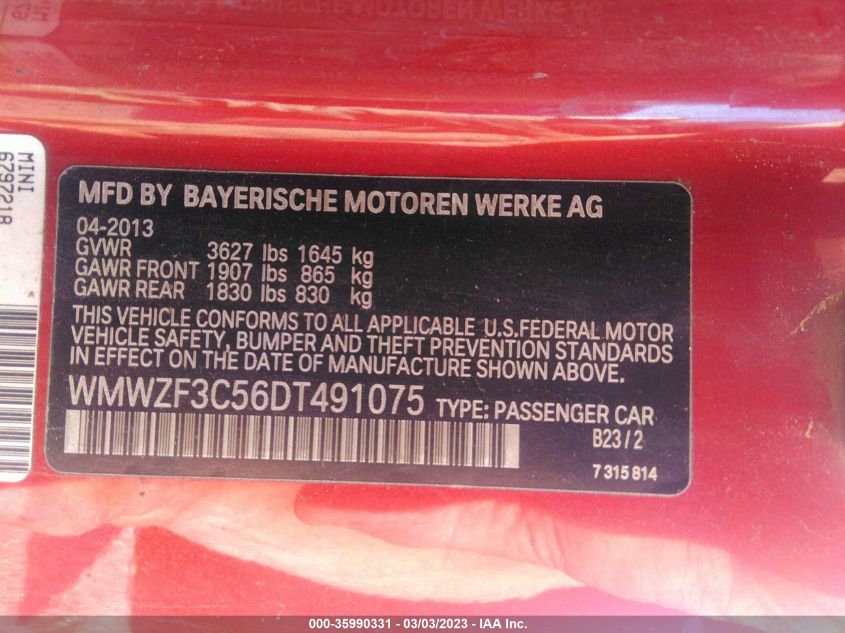 2013 MINI COOPER CLUBMAN WMWZF3C56DT491075