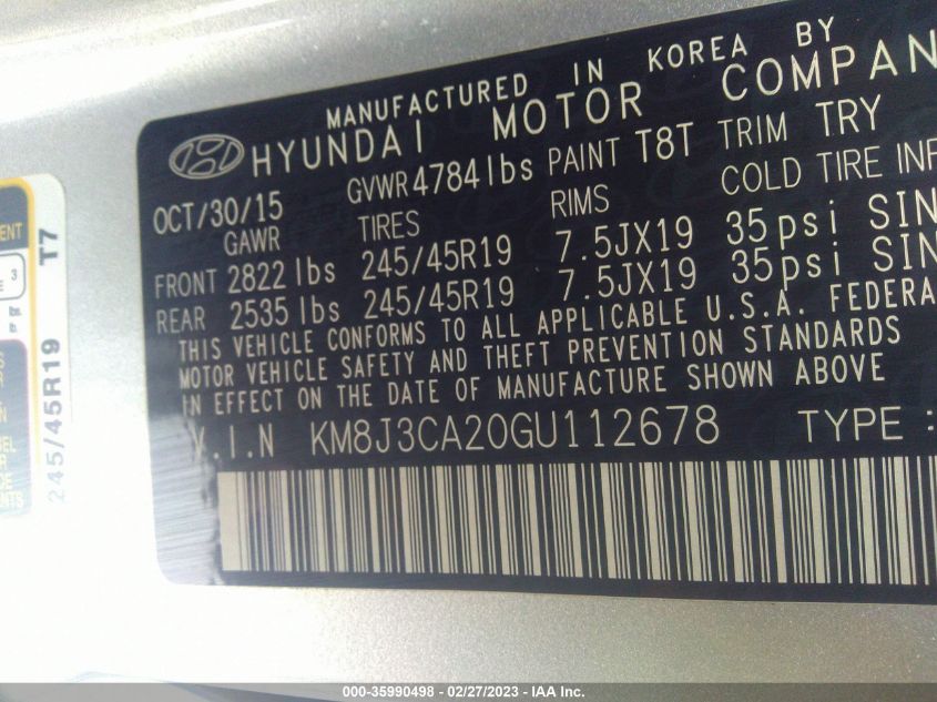 2016 HYUNDAI TUCSON LIMITED - KM8J3CA20GU112678