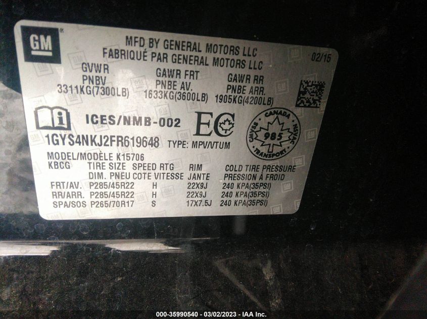 2015 CADILLAC ESCALADE PREMIUM - 1GYS4NKJ2FR619648