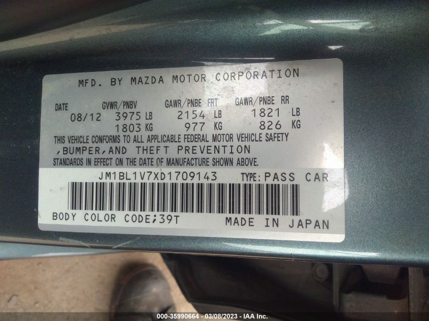 2013 MAZDA MAZDA3 I TOURING - JM1BL1V7XD1709143
